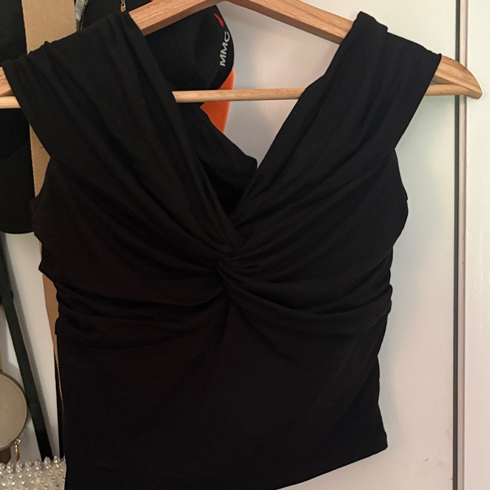Good American Black Twist-Front Tank Top